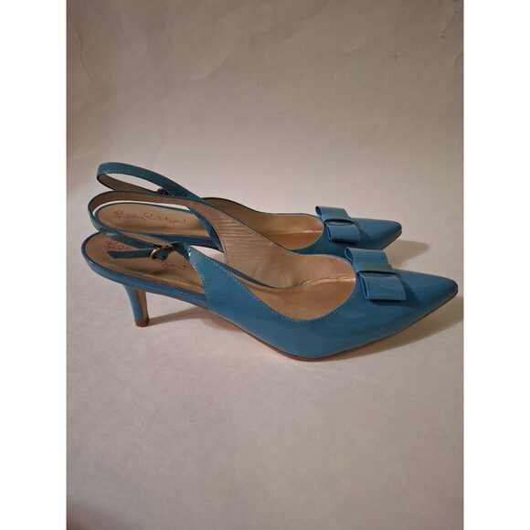 LILY PULITZER Women's Blue Kitten Pump Heel Sling Back Shoes Size 10 - Picture 2 of 11